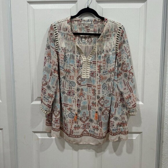 Pale Sky Womens‎ Blouse Lace Embroidered Boho Flowy Whimsy Gothic 1X Multicolor - Picture 1 of 7